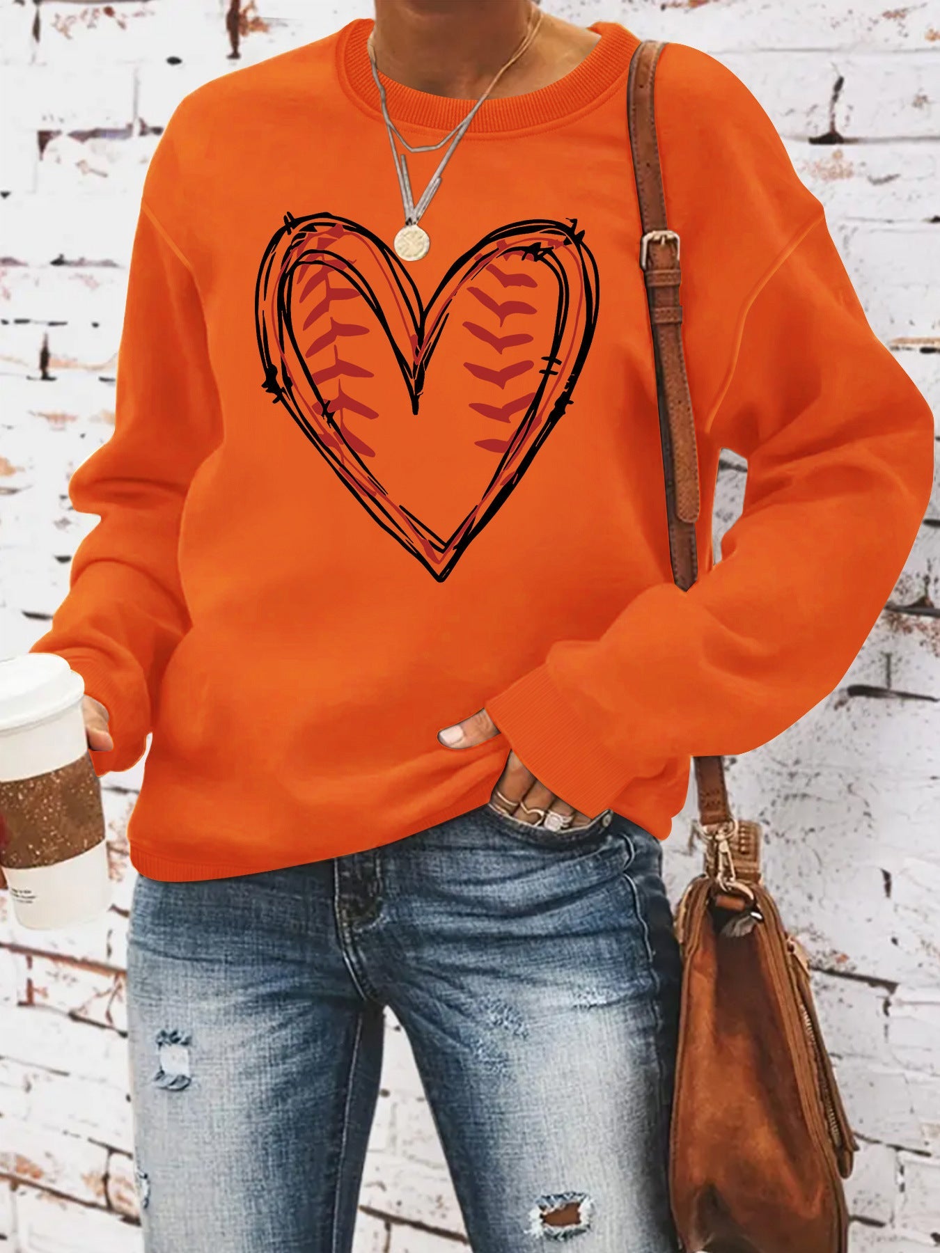 Heart printed casual long sleeved sweatshirt