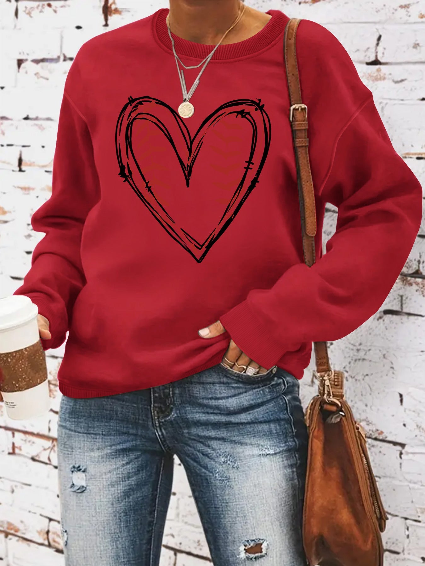 Heart printed casual long sleeved sweatshirt