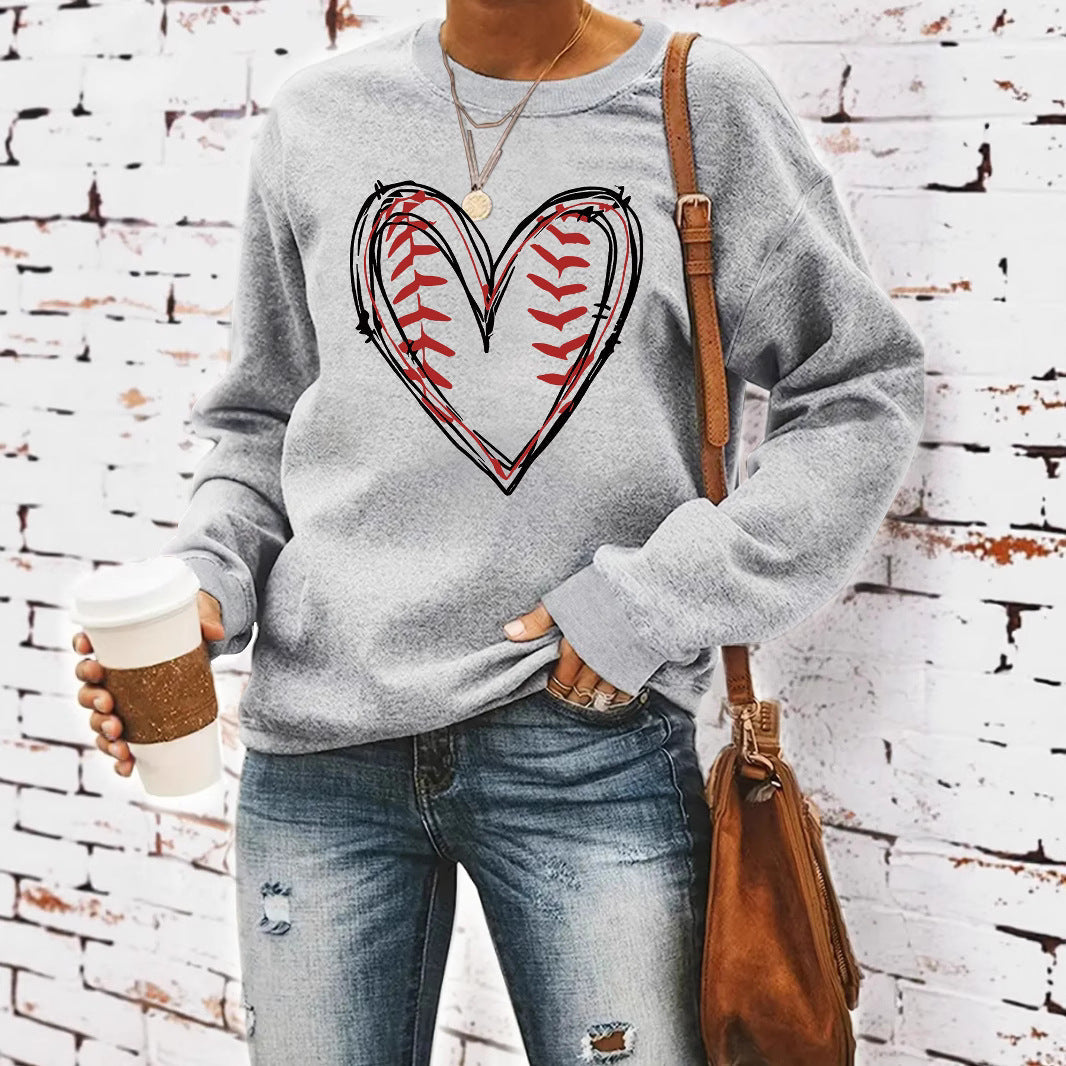 Heart printed casual long sleeved sweatshirt