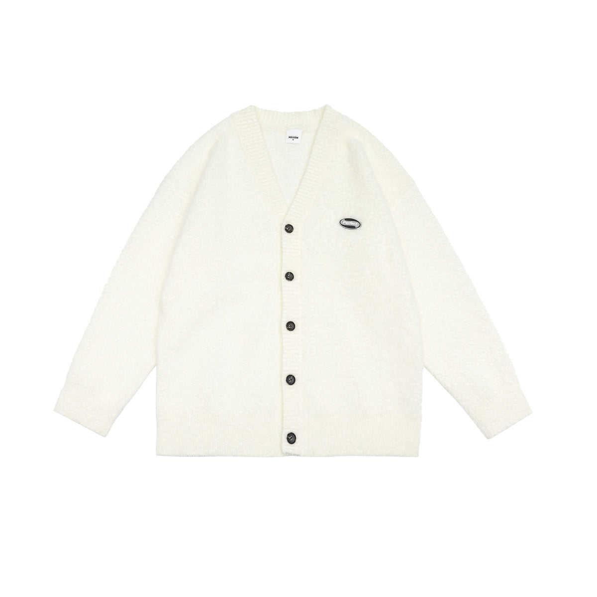 V-Neck Embroidered Label Loose Knit Cardigan Sweater Coat