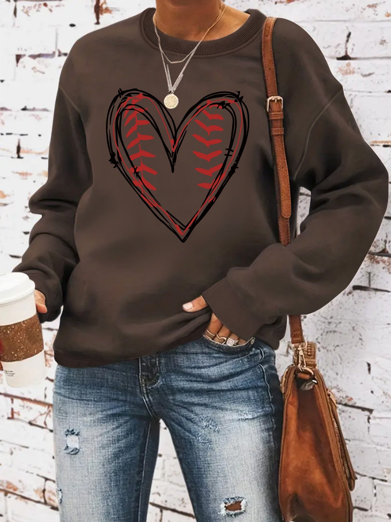 Heart printed casual long sleeved sweatshirt