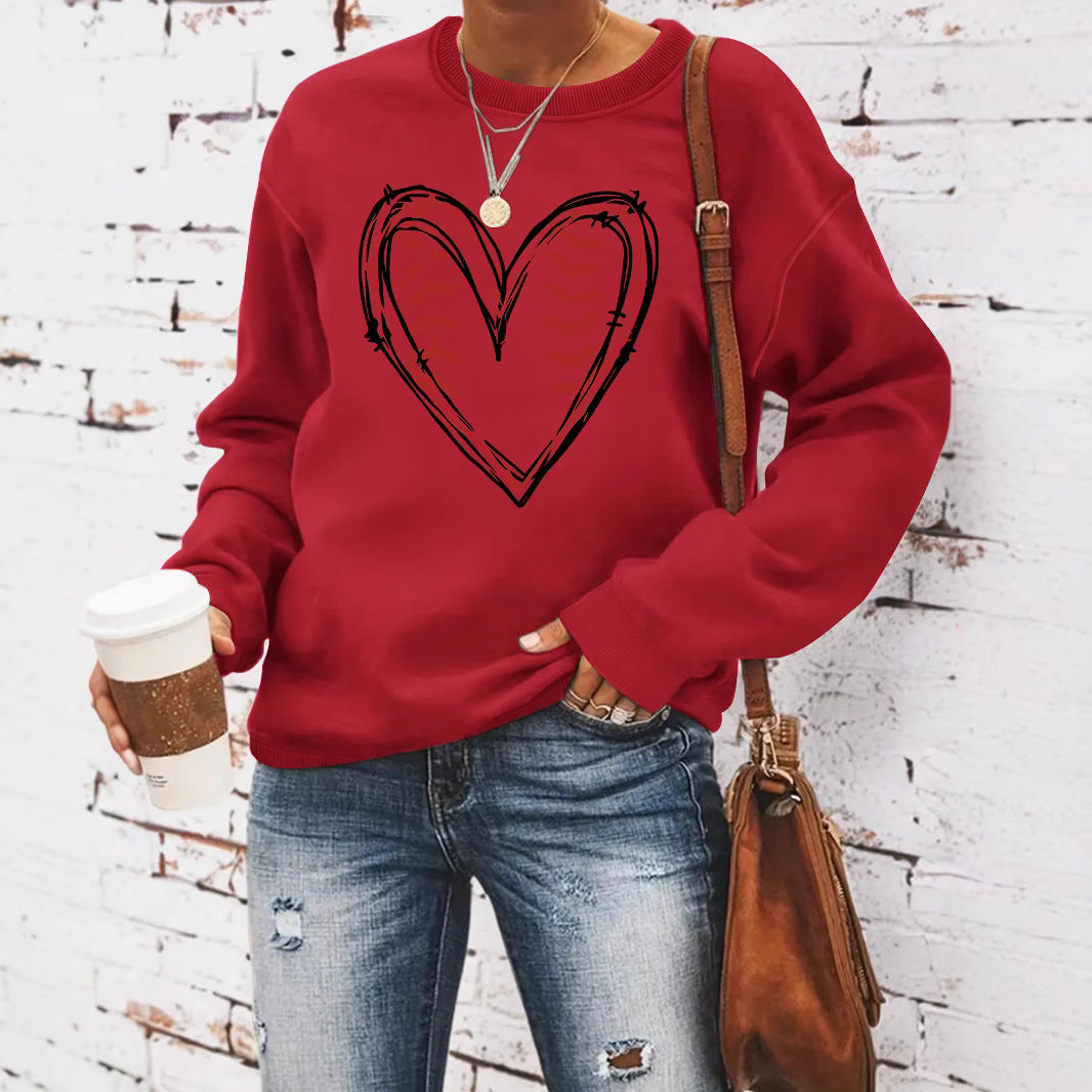 Heart printed casual long sleeved sweatshirt