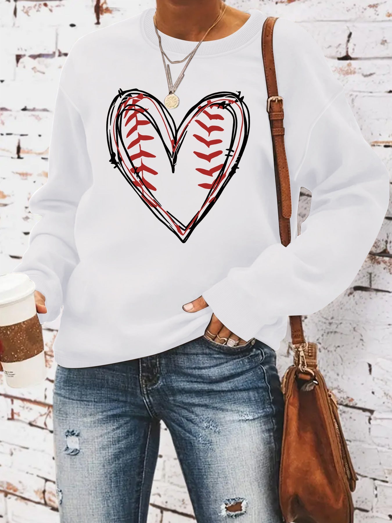 Heart printed casual long sleeved sweatshirt