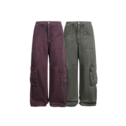 Multi-Pocket Cargo Pants Loose Wide-Leg Casual Trousers